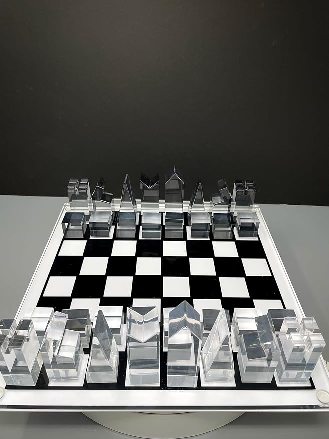 Luxury Acrylic Chess Set Sophisticated Stylish Design Multiple Colors Available (Clear/Gray-Smoke)