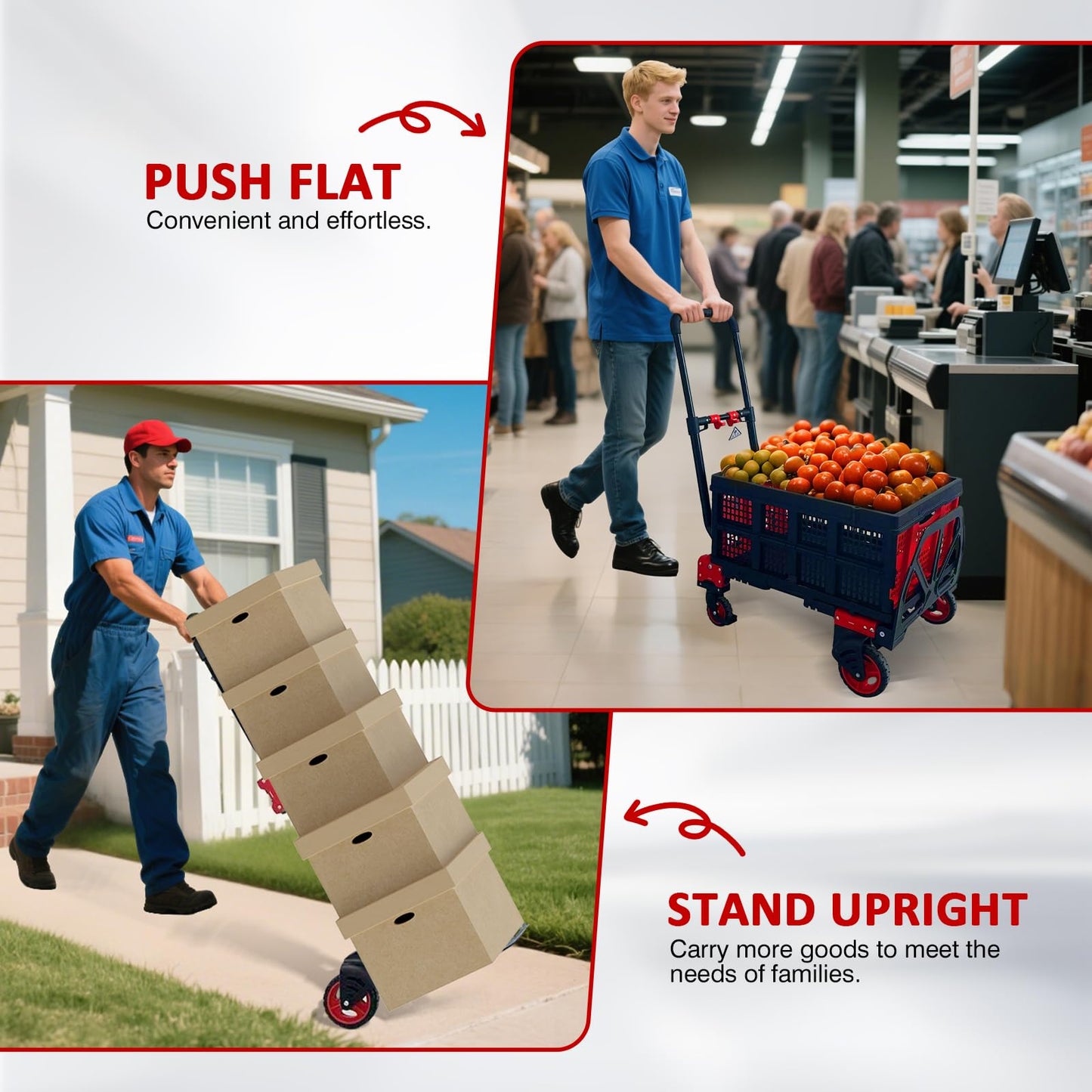 Garstc 2 in 1 Folding Hand Truck with Folding Basket,Heavy Duty Hand Truck Dolly 330lbs Capacity with Telescoping Handle,Portable Dolly Cart with Wheels and Bungee Cords for Moving
