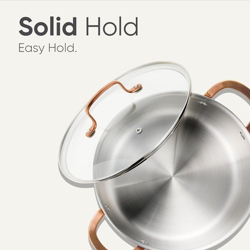 CAROTE 6 Qt Tri-Ply Stainless Steel Stockpot - Non-Toxic Soup Pot with Lid | Even Heating, Oven Safe, Compatible with Induction & Gas Cooktops, Silver
