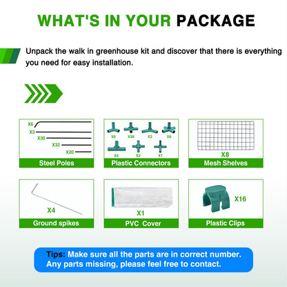 Yesker Greenhouse 57.5"x57"x77" Walk In Green House - Large Outdoor/Indoor Greenhouses with 8 Shelves Waterproof PVC Cover & Windows, Portable Greenhouse Kit for Winter Backyard Gardening Patio, Clear