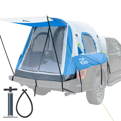 JOYTUTUS Inflatable Truck Bed Tent 6.5FT with Awning, Includes Air Pump for Quick 30 S Setup, Dual-use Pickup or Camping Tent for 2 Person, Waterproof Roof Shade and 3 Windows, Gray Blue