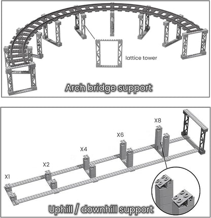 Finger Rock City Train Tracks Building Block Set 212 Pcs Flexible Rails Train Track Railroad Expansion Accessory Set Uphill and Downhill Straight Curved Tracks