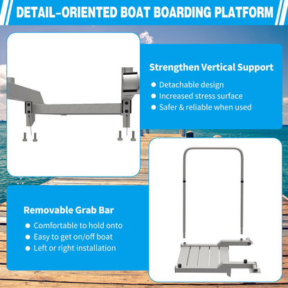 Boat Boarding Platform with Handrail, Dock Boarding Step with Handle, Rust-Proof Outdoor Dock Extension (400LBS Capacity L)