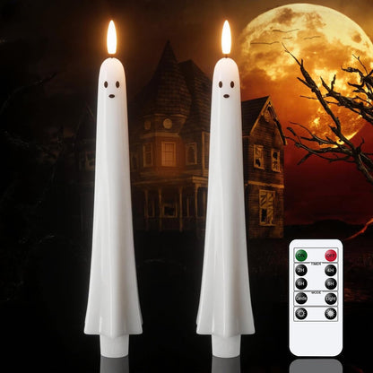 Wondise Halloween Flameless Taper Candles with Remote & Timer, Spooky Ghost Battery Operated Real Wax 3D Wick Flickering Halloween Candles for Halloween Decorations Indoor Gift