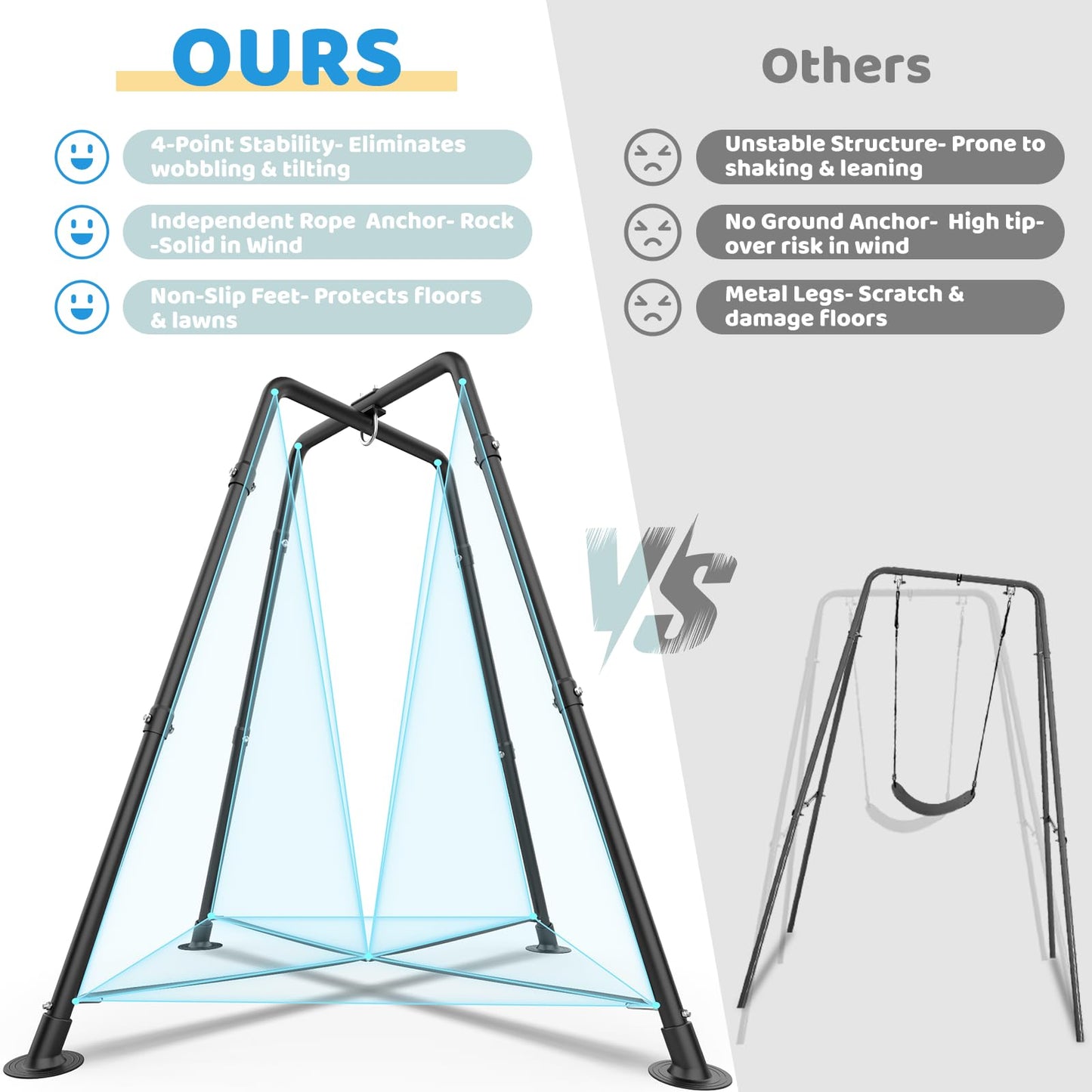 Heavy Duty Swing Frame, 330LBS Metal Swing Stand for Kids and Adults, Fits for Most Swings - for Indoor and Outdoor Use, Black(Saucer Swing NOT Included)
