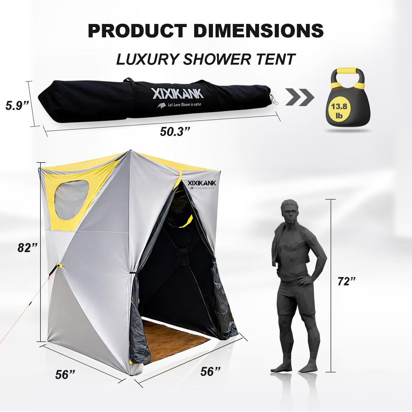 XIXIKANK Luxury Pop Up Shower Tent,Tool-Free Setup Portable and Lightweight Privacy Tent with Blackout Coating,Waterproof & UV Resistant for Camping, Beach,Portable Bathroom 82” x 56” x 56”