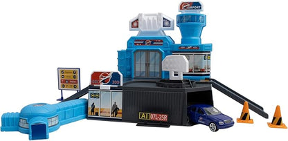 Daron Airport Building Playset with Boeing 787 Die-Cast Metal Airplane &amp Free-Wheeling Airport Car – Buildable Terminal with ATC Tower Jet Bridge &amp Accessories Construction Toy for Ages 3+