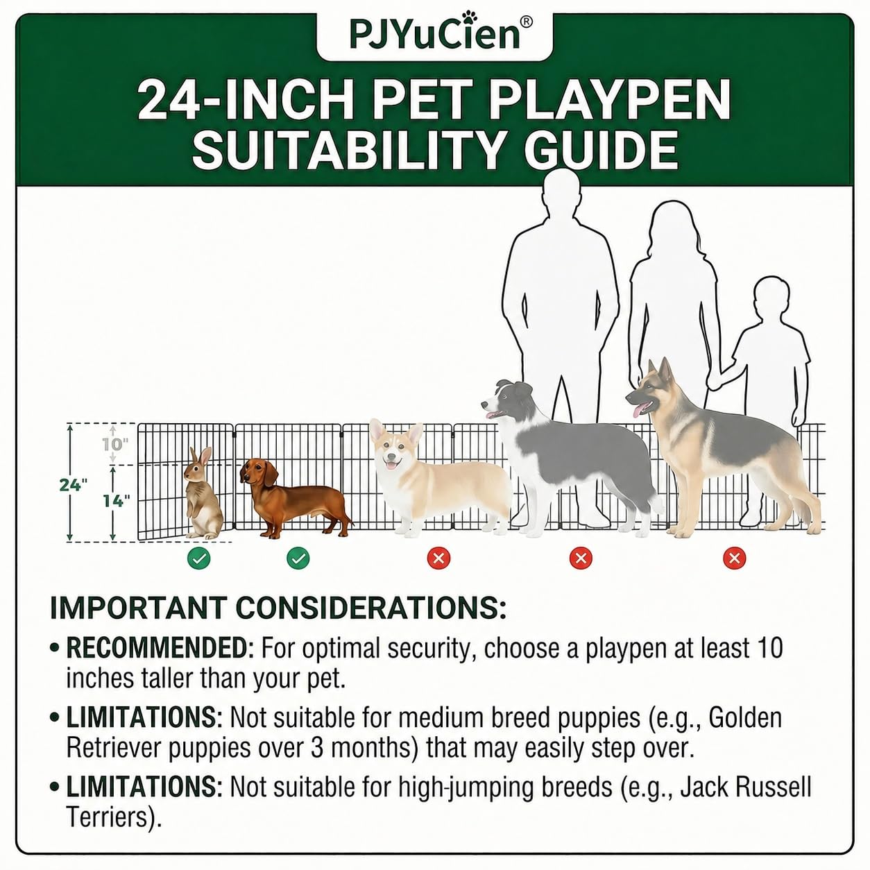 PJYuCien Octagonal Dog Playpen with Top Cover and Bottom Pad - Metal Foldable Exercise Pen, 8 Panels 24" H x 24" W Indoor Outdoor Pet Fence Puppy Crate Kennel, Black