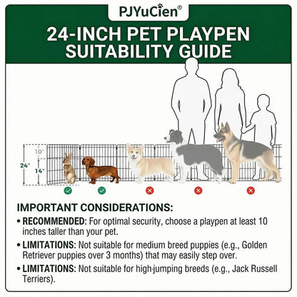 PJYuCien Octagonal Dog Playpen with Top Cover and Bottom Pad - Metal Foldable Exercise Pen, 8 Panels 24" H x 24" W Indoor Outdoor Pet Fence Puppy Crate Kennel, Black