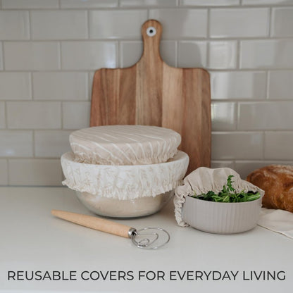 Beautiful Linen Cotton Blend Bowl Covers for Bread Proofing - Reusable Set of 3 in Varying Sizes Easily Fit Your Bowls 7" to 13" - Durable Fabric Covers, Ideal Sourdough Bread Baking Accessories