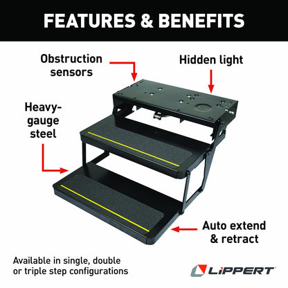 Kwikee 34 Series Electric Step Assembly, Logic Control Unit, Power Switch Kit for RV, Travel Trailers, Hidden Light, 8.5" Step Rise, Anti-Slip Surface, 12V DC Motor, Steel Construction - 3722862