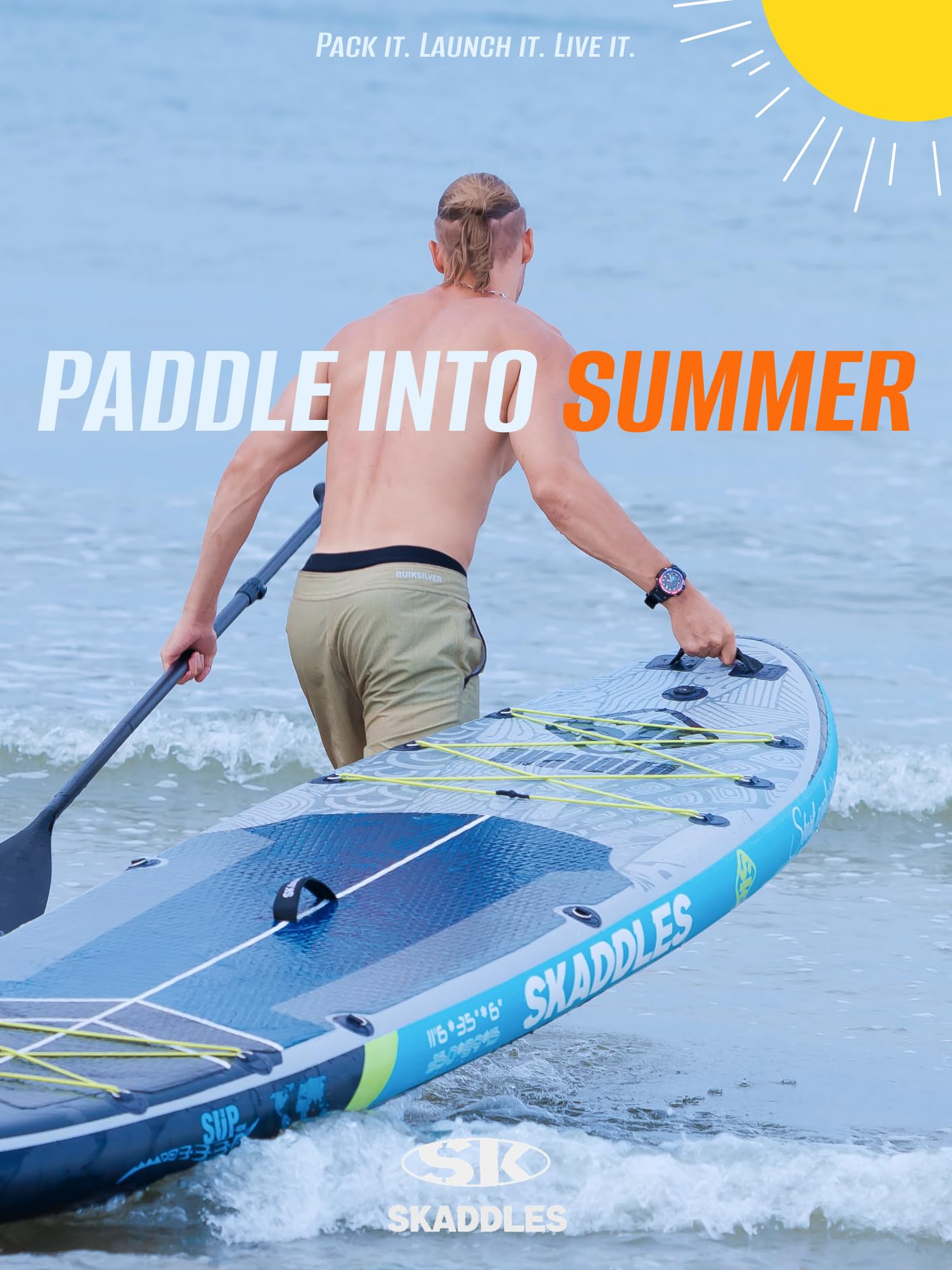 SKADDLES 11’6 × 35" Inflatable SUP–Super Wide, Stable Stand Up Paddle Board for Adults, Youth, Family & Pets, High Weight Capacity, Non-Slip EVA Deck, Premium Accessories (FLASHLINE · Ghost Shad)