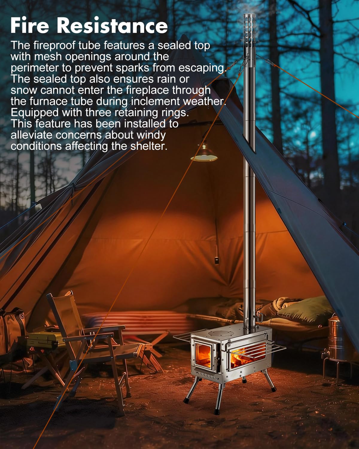 Camping Wood Stove，Wood Burning Tent Stove，Portable Hot Tent Stove for Camping, Hunting, Ice Fishing，Cooking，Shelter