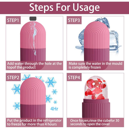 XHJRI Ice Cube Roller Massager for Face, Eyes and Neck Naturally Conditioning and Skin Care,De-Puff Eye Bags,Reduce Migraine Pain,Reusable Massage Silicone Ice Mold (Pink)