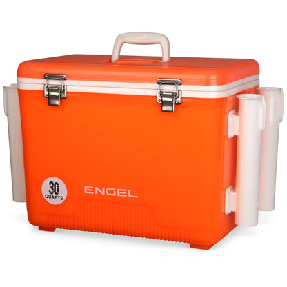 Engel UC30 30qt Leak-Proof, Air Tight, Fishing Drybox Cooler with Built-in Fishing Rod Holders, Also Makes the Perfect Hard Shell Lunchbox for Men and Women in Orange High-Visibility
