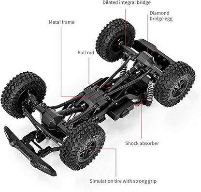 1:18 Scale All Terrain Remote Control Car 2.4 GHz 4WD RC Rock Crawler with LED Lights 12KPH Off-Road Pickup Truck Vehicle Toys RTR Gift for Adults