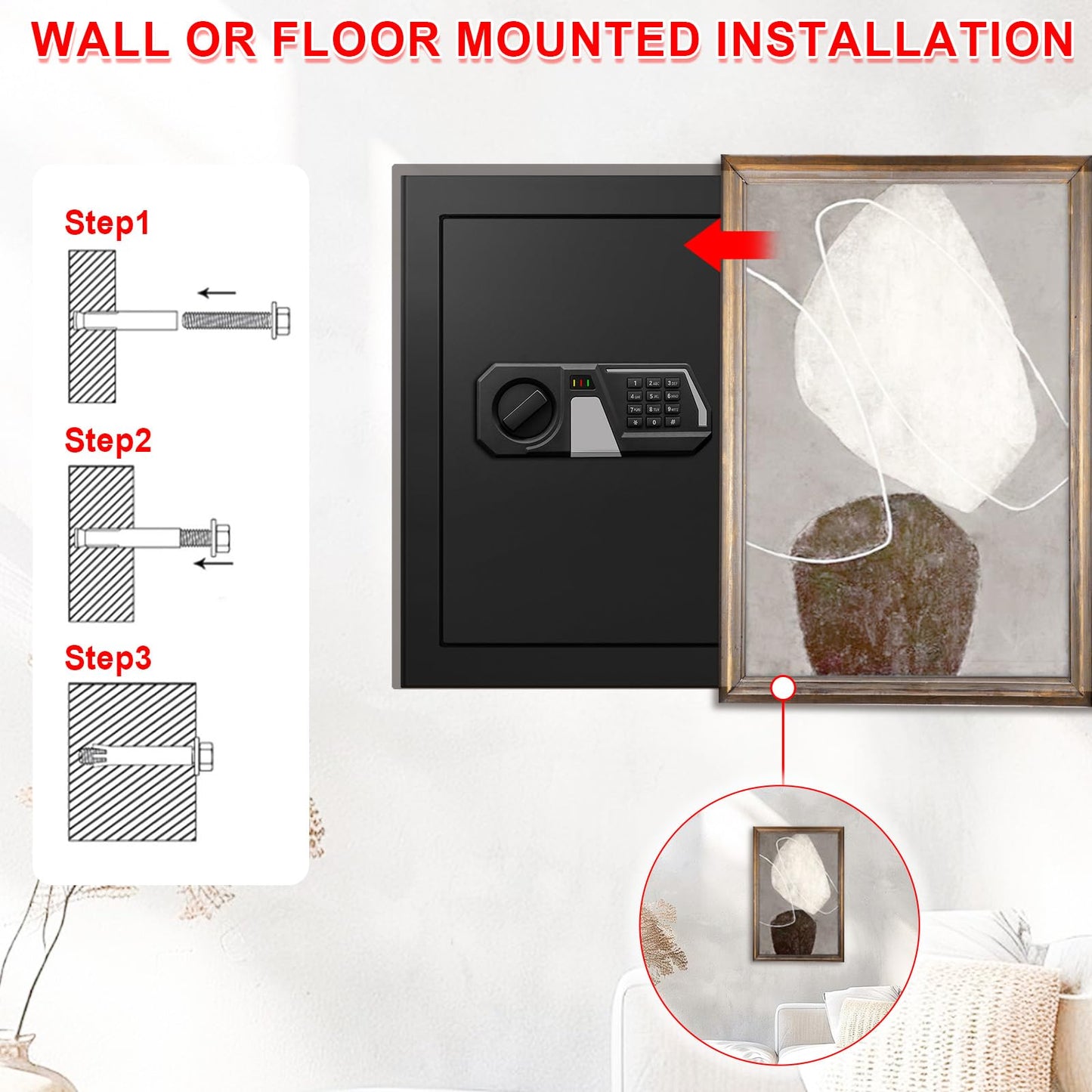 3.4 Cub Large Safes for Home Use, Digital Home Safe Box Fireproof Waterproof with Programmable Keypad, Spare Keys and Removable Shelf, Anti-Theft Fire Proof Safe for Document Money Valuables