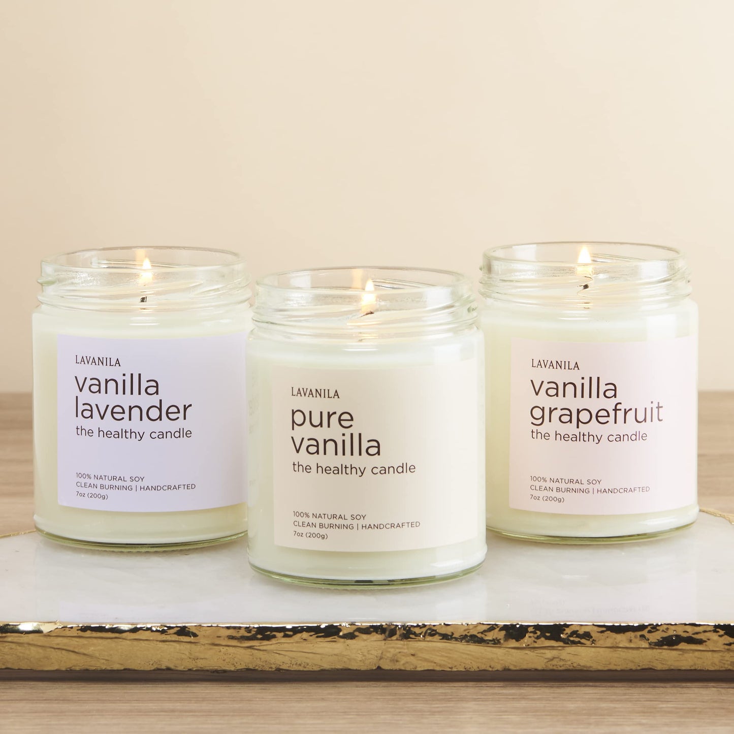 Lavanila Pure Vanilla Scented Natural Soy Candle (2-Pack) - Handcrafted, Clean Burning 50 Hour Burn Time, 7 oz Each