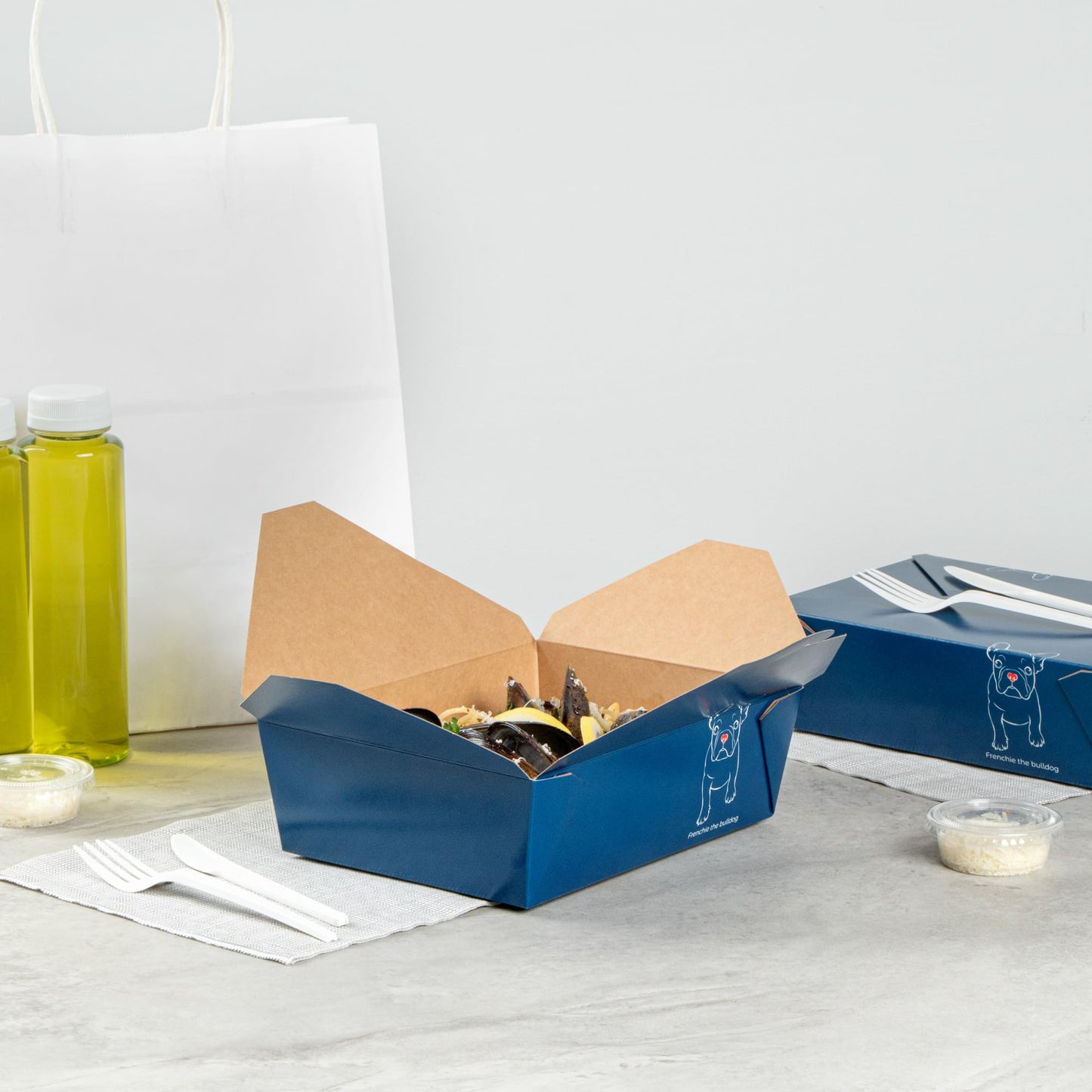 Restaurantware Paper Take Out Box 50 Count 8.5 x 6.2 x 2.6 Inches 71 oz Leakproof Frenchie Food Container with Secure Lid, Grease-Resistant Rectangular Design for Large Capacity Food Storage