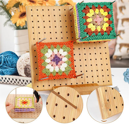 Crochet Blocking Board Handcrafted Knitting Blocking Mat with 20 Stainless Steel Rod Pins Bamboo Crocheting Accessories for Granny Squares Crocheters 7.87 Inches