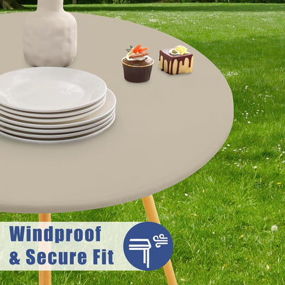 Moosfor Round Spandex Tablecloth, Elastic Fitted Waterproof Tablecloths for 57"-68" Tables, Stretch Washable Picnic Table Cover for Camping, Dining, Indoor and Outdoor, Taupe