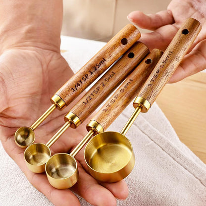 FISDEN Copper Measuring Cups and Spoon Set of 8, Stackable Kitchen Measure Tool with Handle, Metric Cups and Spoons Measuring Set for Cooking Baking