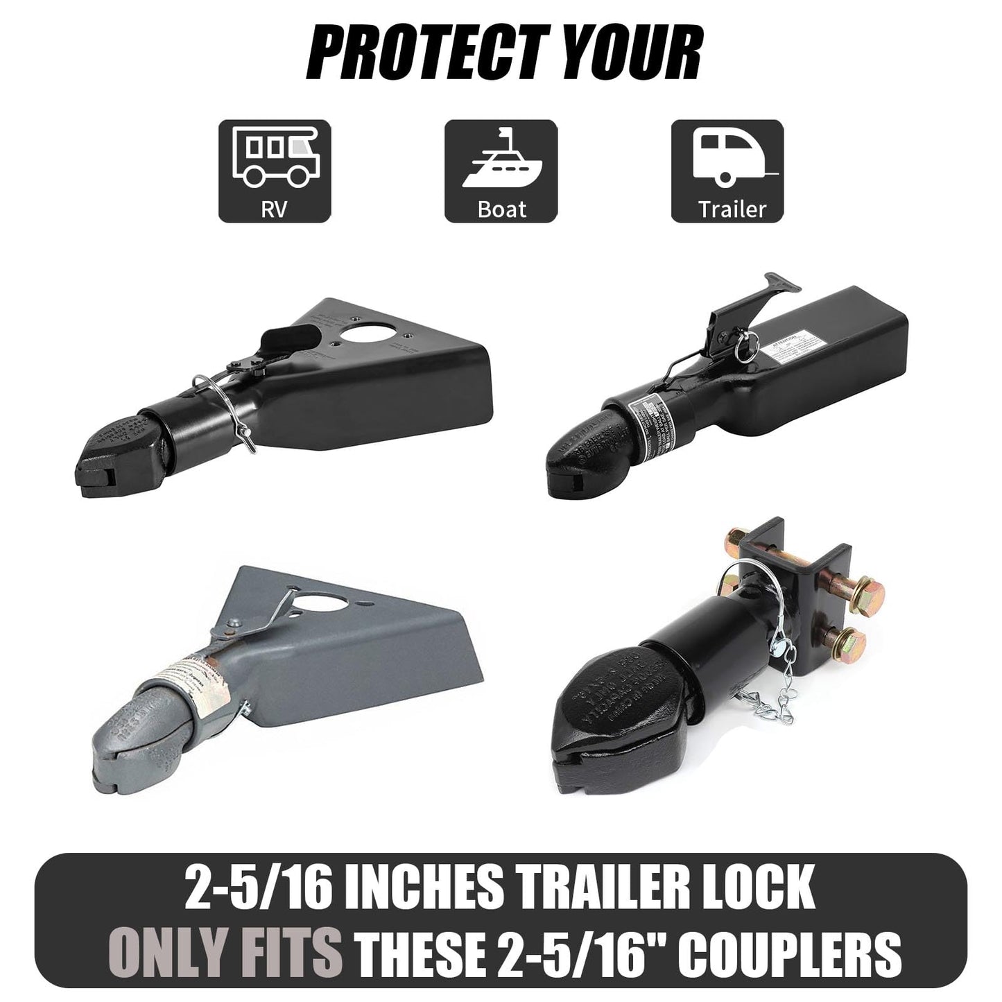 NiwNiw 2516-B Heavy Duty Trailer Hitch Lock 2-5/16 Inch Bulldog or Ram Ball Coupler Anti-Theft,Travel RV/Camper/Boat/Truck/ATV/UTV/Flatbed/Cargo/Dump/Utility Trailer Tongue Lock Secure Design
