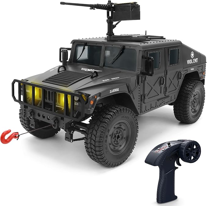 1:14 Scale 4WD Off-Road Car RC Crawler Military Truck with Winch Led Light All-Terrain Remote Control Car RTR Hobby Toy Armored Vehicle Gift for Boys Adults