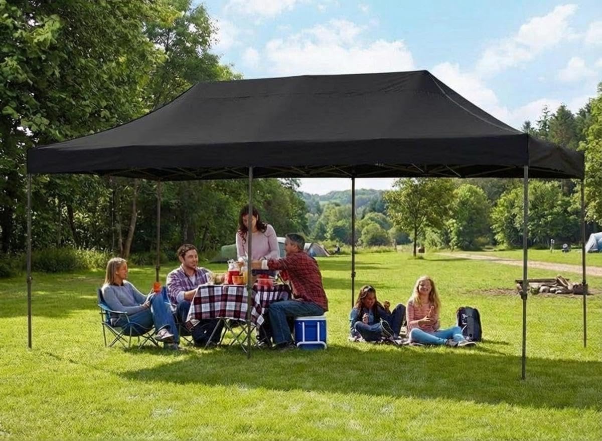 10X20FT Pop Up Canopy Tent, Beach Tent with One Push Setup, Sun Shelter with Slant Legs & Carrying Bag, Waterproof & UV Protected, Outdoor Canopy for Commercial Events, Camping, Backyard Party, Black