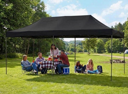 10X20FT Pop Up Canopy Tent, Beach Tent with One Push Setup, Sun Shelter with Slant Legs & Carrying Bag, Waterproof & UV Protected, Outdoor Canopy for Commercial Events, Camping, Backyard Party, Black