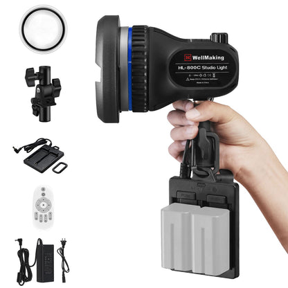 Wellmaking 80W Portable LED Light Continuous Light COB Spotlight Video Light CRI 97+ Dimmable Lightweight Noiseless Fresnel Lens AC/DC Power Supply Bowens Mount Portable Light for Photography