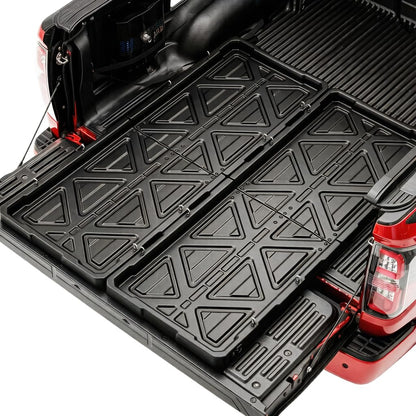 KOKSHELY Truck Bed Slide Out Cargo Tray, 56" L x 42.9" W Size Slide-Out Truck Bed Organizer Tray for 5’+Long Beds, Sliding Truck Organizers and Storage Tray with Open Hooks & Elastic Cargo Net