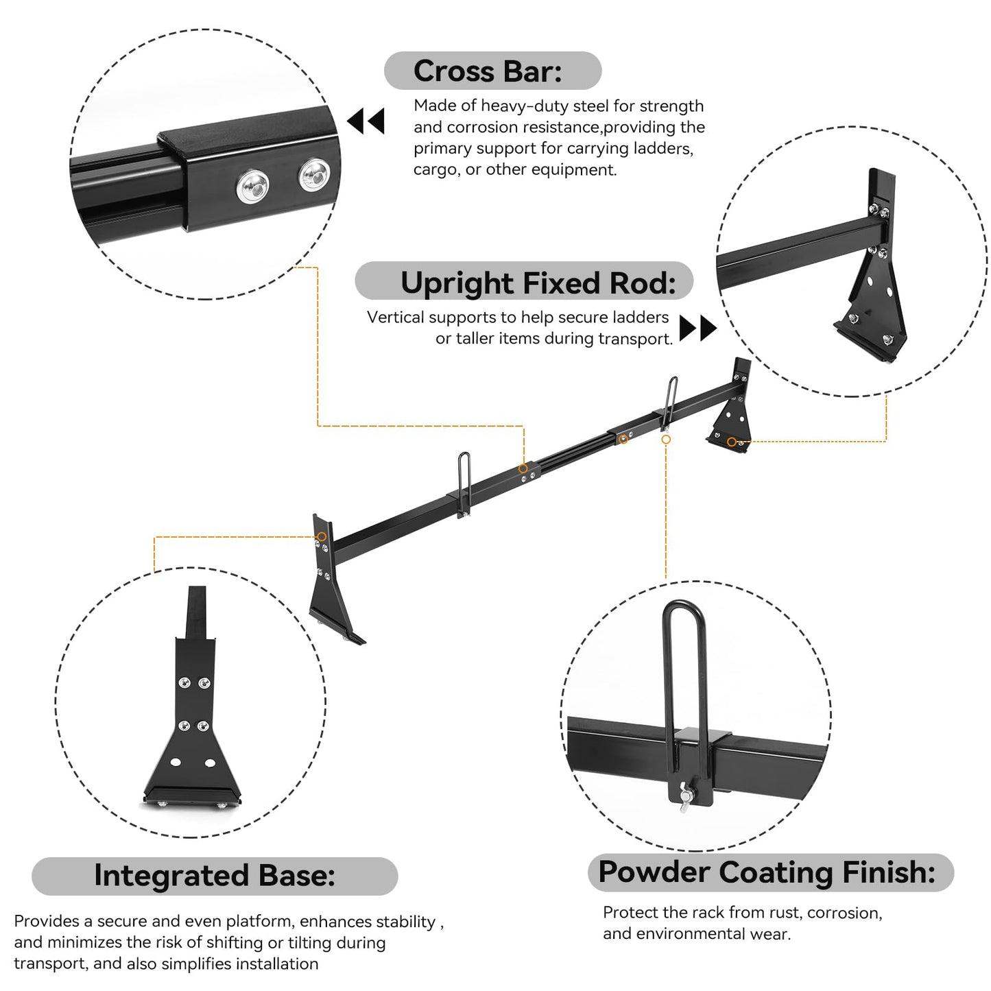 Colinktool Universal Van Ladder Roof Racks, Adjustable Van Roof Ladder Racks with Cargo Roller Compatible with 1996-Up Chevy Express Fullsize and Vans with Rain Gutter,Black-2Pack