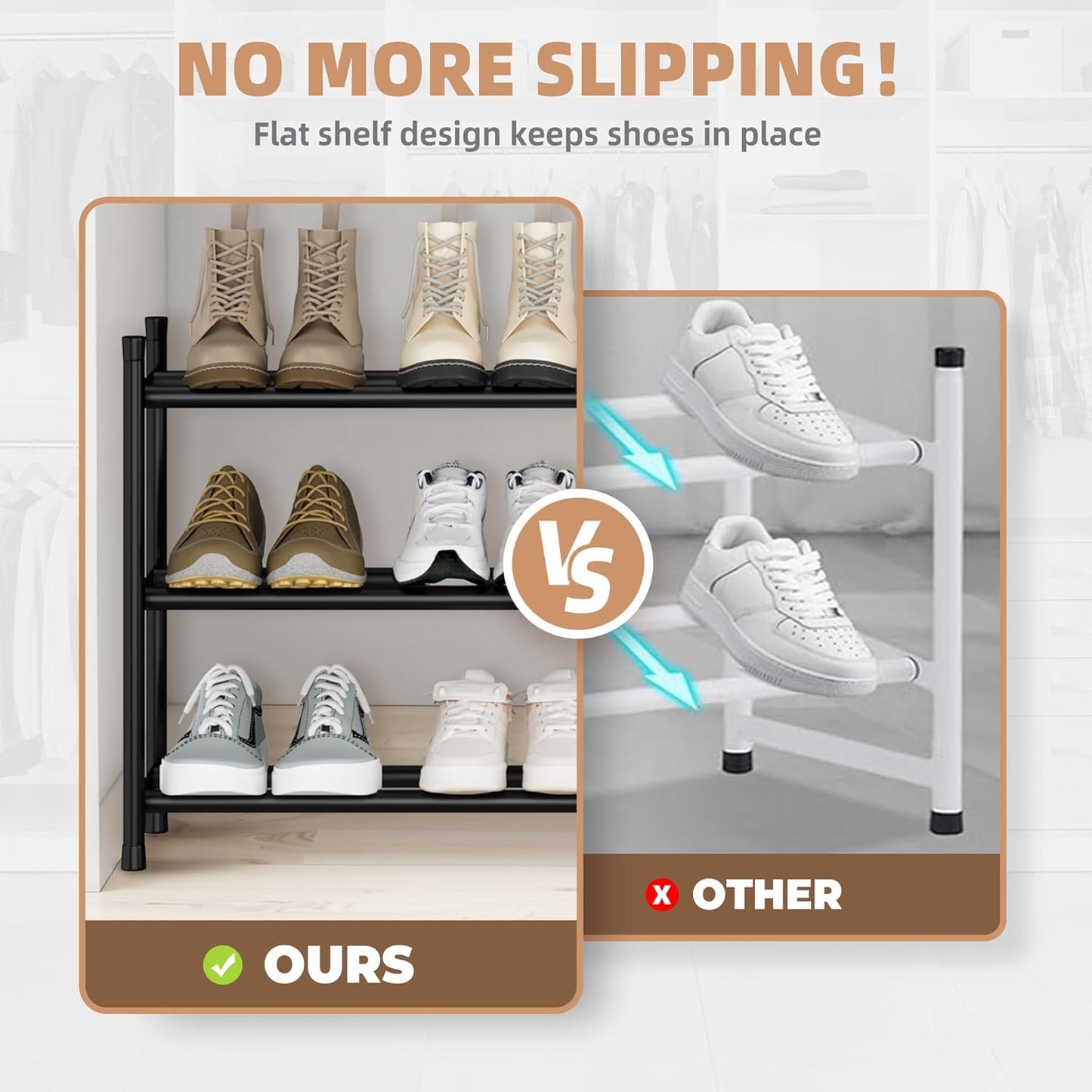 Storage Maniac Expandable Shoe Rack - Adjustable 3-Tier Metal Organizer for 18 Pairs | Perfect for Closet & Entryway