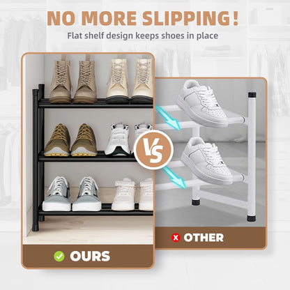 Storage Maniac Expandable Shoe Rack - Adjustable 3-Tier Metal Organizer for 18 Pairs | Perfect for Closet & Entryway