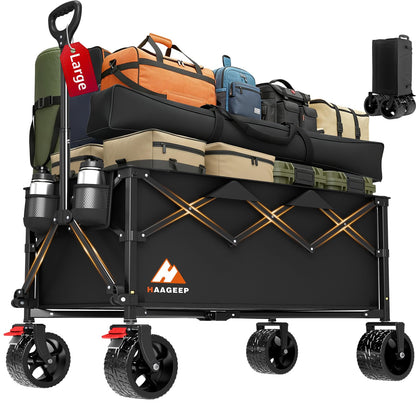 Collapsible Wagon Cart with Wheels Foldable - Folding Utility Heavy Duty Wagons Carts for Grocery Sports Garden Shopping Camping Wheelbarrows (Black, 220L)