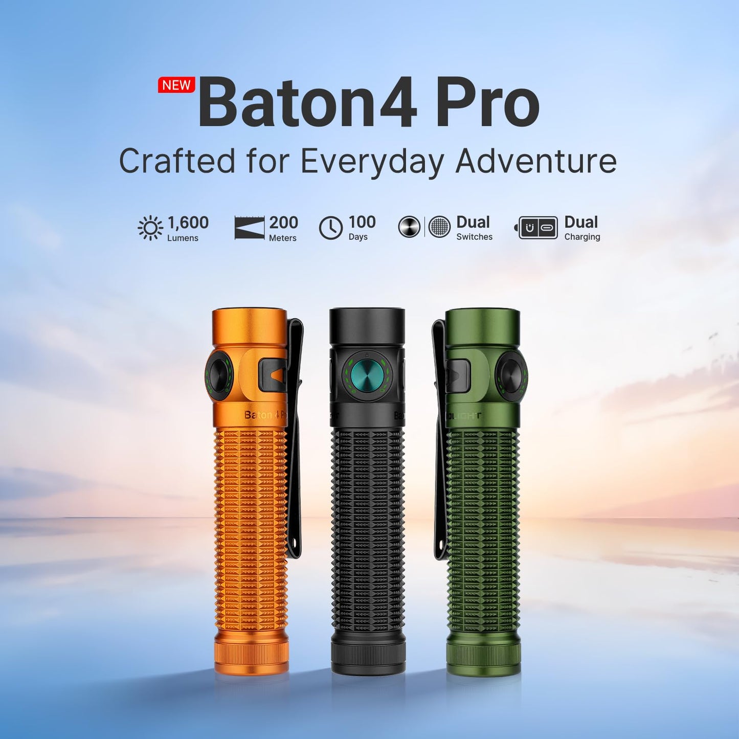 OLIGHT Baton4 Pro EDC Flashlight Rechargeable Bundle Oclip Pro EDC Flashlight Clip-on Light