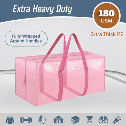 Skiennix Extra Heavy Duty Moving Bags - 12 Pack with Strong Zipper & Comfortable Handles | Durable Pink Storage Totes