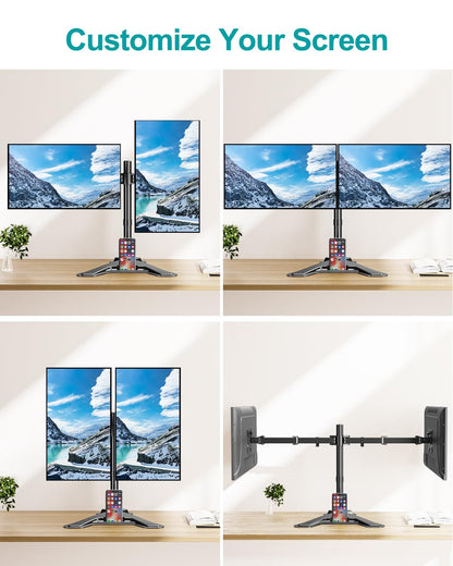 MOUNT PRO Dual Monitor Stand, Free-Standing Full Motion Monitor Desk Mount Fits 2 Screens up to 27 inches,17.6lbs with Height Adjustable, Swivel, Tilt, Rotation, VESA 75x75 100x100, Black