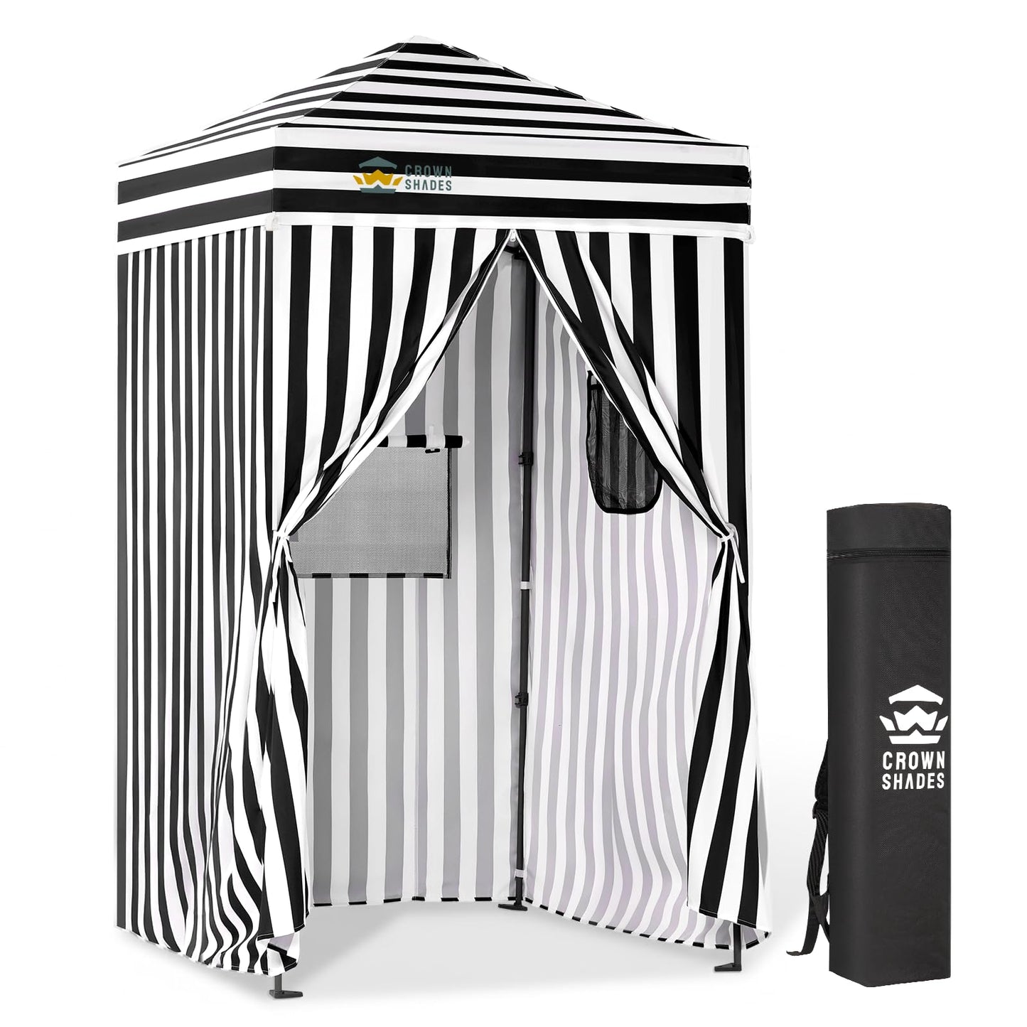 CROWN SHADES 4x4 Pop Up Changing Tent, Patented One-Push Center Lock Portable Changing Room, Privacy Canopy for Camping, Poolside, Beach, Photoshoots, Black/White