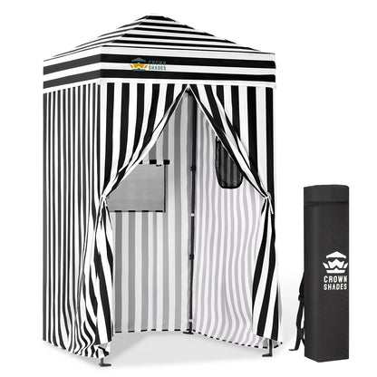 CROWN SHADES 4x4 Pop Up Changing Tent, Patented One-Push Center Lock Portable Changing Room, Privacy Canopy for Camping, Poolside, Beach, Photoshoots, Black/White