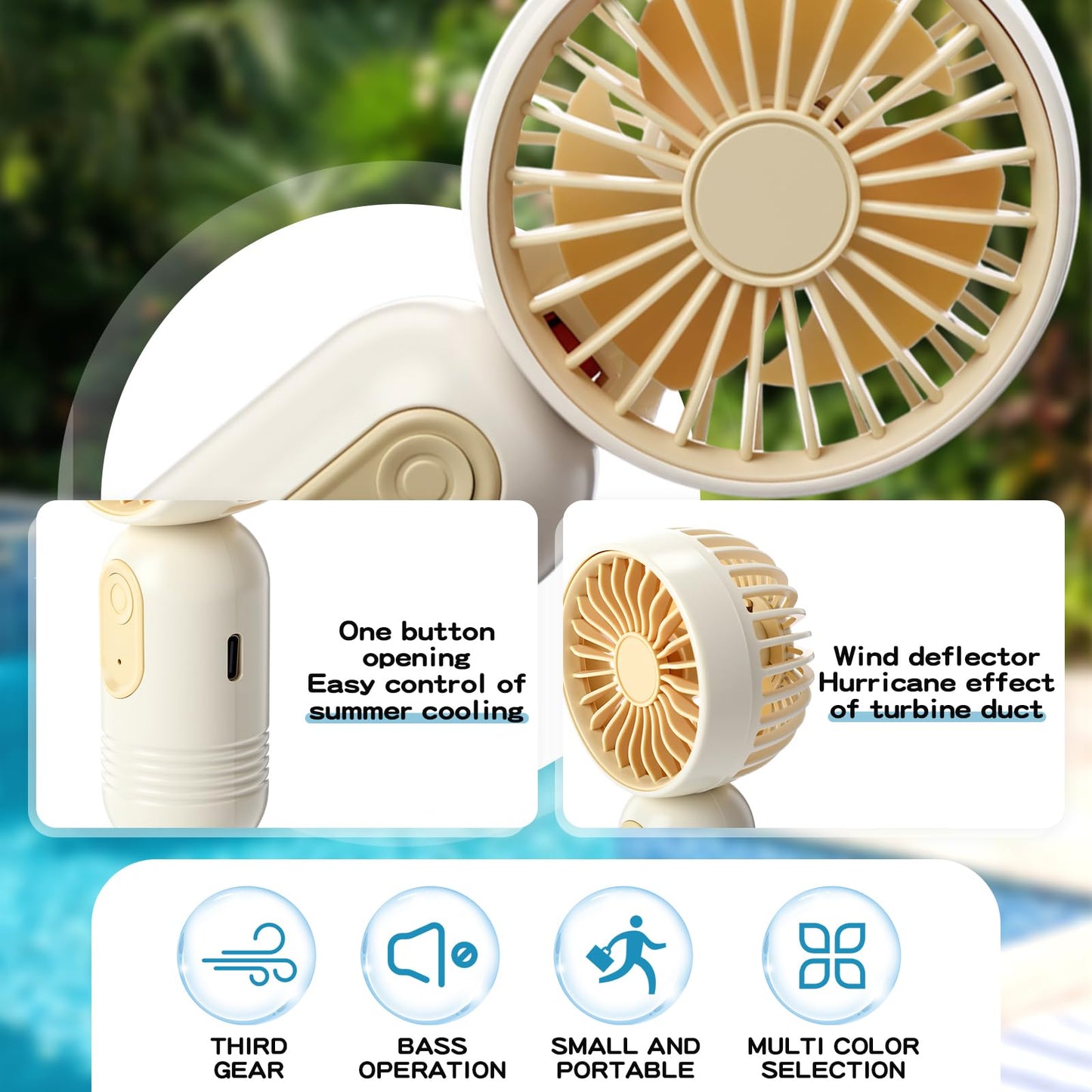 Rossesay 36 Pack Mini Portable Fan Bulk for Travel 3 Speeds, Rechargeable USB Battery Operated, Small Handheld Personal Eyelash Fans for Women Men Indoor Outdoor (White Beige)