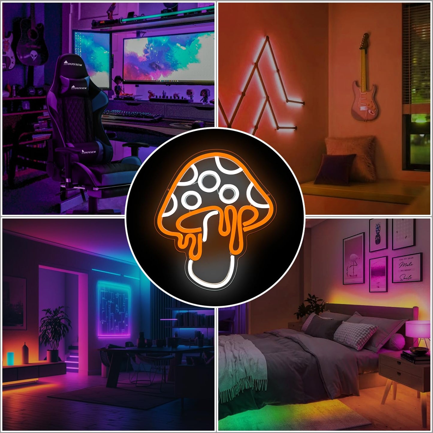 Ajoyferris Mushroom Neon Sign Dimmable Neon Light Sign Mushroom Night Light 3D Light Up Mushrooms Neon Signs for Wall Decor Game Room Bedroom Gift for Kids(Ice Blue)