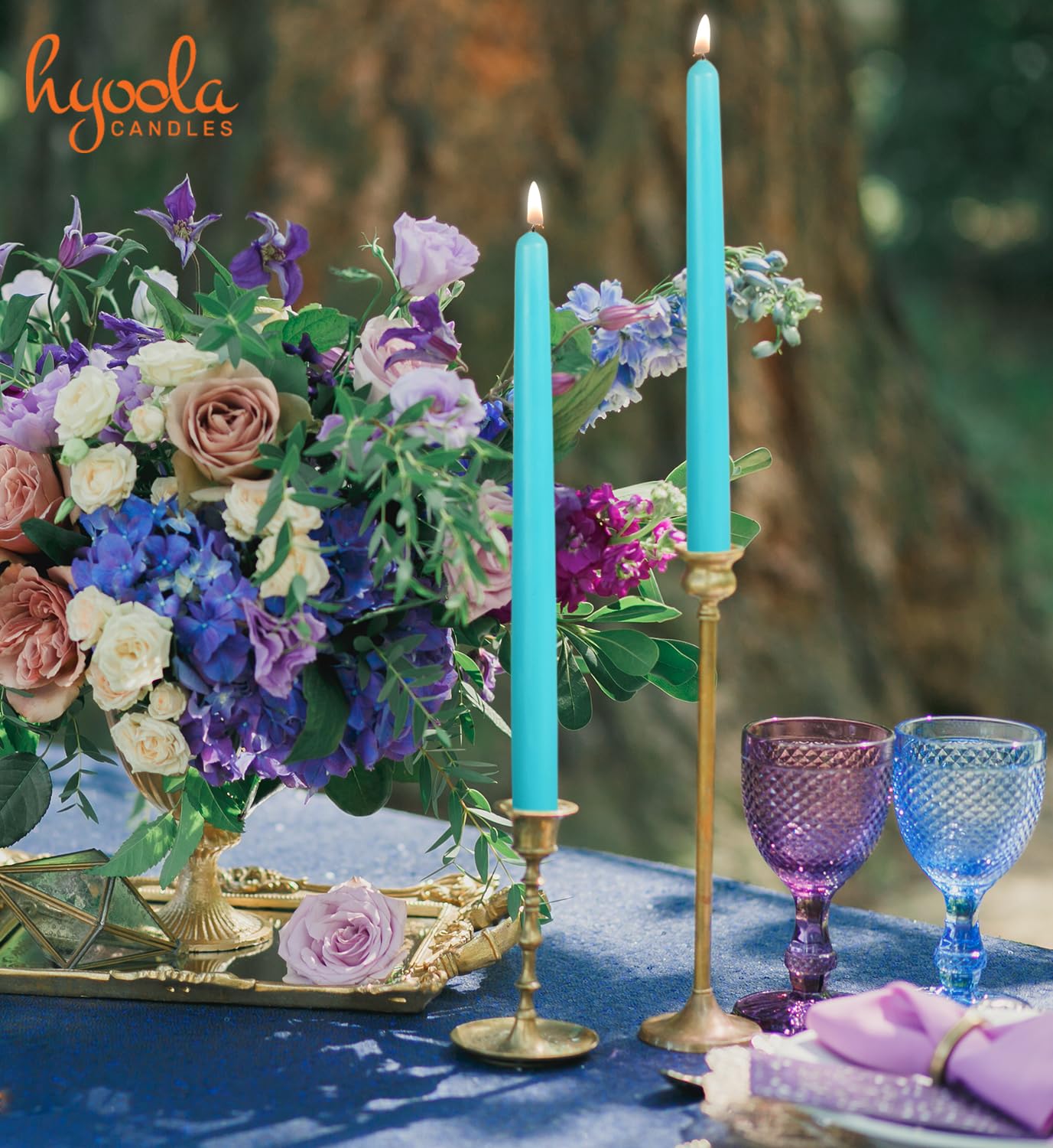 12 Pack Tall Taper Candles - 12 Inch Light Blue - Turquoise Dripless, Unscented Dinner Candle - Paraffin Wax with Cotton Wicks - 10 Hour Burn Time