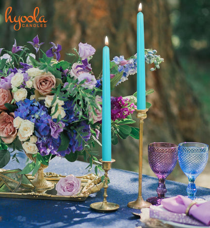 12 Pack Tall Taper Candles - 12 Inch Light Blue - Turquoise Dripless, Unscented Dinner Candle - Paraffin Wax with Cotton Wicks - 10 Hour Burn Time