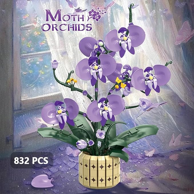 39119 Moth Orchids Building Blocks Flower Set 832 Pieces of Floral and Plant Series Block Sets Adult Creative Enthusiast Model Gifts and Unique Collectibles Can be Used for Room Decoration