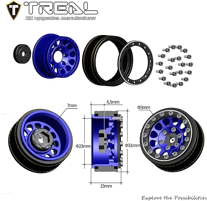 TREAL 1.0 Beadlock Wheels 12 Spokes Classic Rims (4P) for SCX24 AX24 FCX24 TRX4M 1/24 1/18 Crawler Car-Type I(Gray)