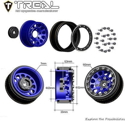 TREAL 1.0 Beadlock Wheels 12 Spokes Classic Rims (4P) for SCX24 AX24 FCX24 TRX4M 1/24 1/18 Crawler Car-Type I(Red)