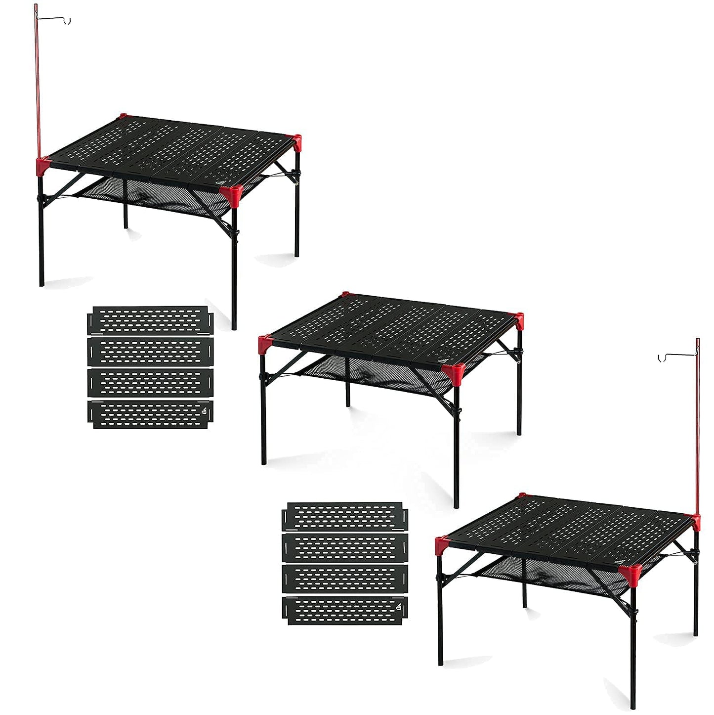 iClimb 3 Extendable Folding Table L and 2 Pack Connecting Plates and 2 Lantern Hanger Bundle, Ultralight Compact for Many People Camping Backpacking Beach Concert BBQ Party
