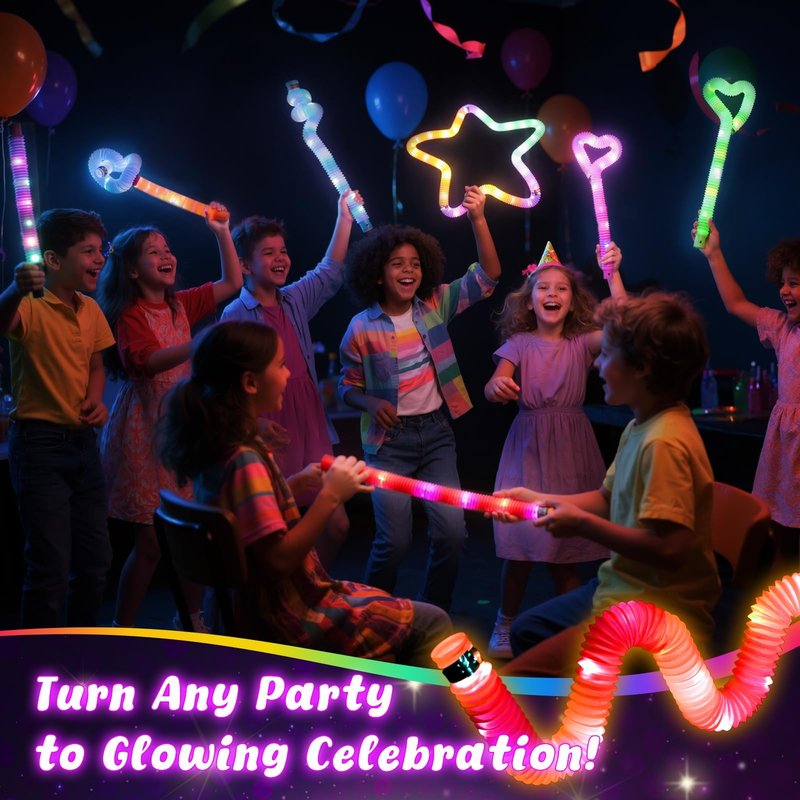 LovesTown 12PCS Glow Sticks for Kids, Glow in the Dark Party Favors Supplies, Light Up Fidget Pop Tubes for Birthday Party Favors Gifts Dance Camp, Goodie Bags Stuffers